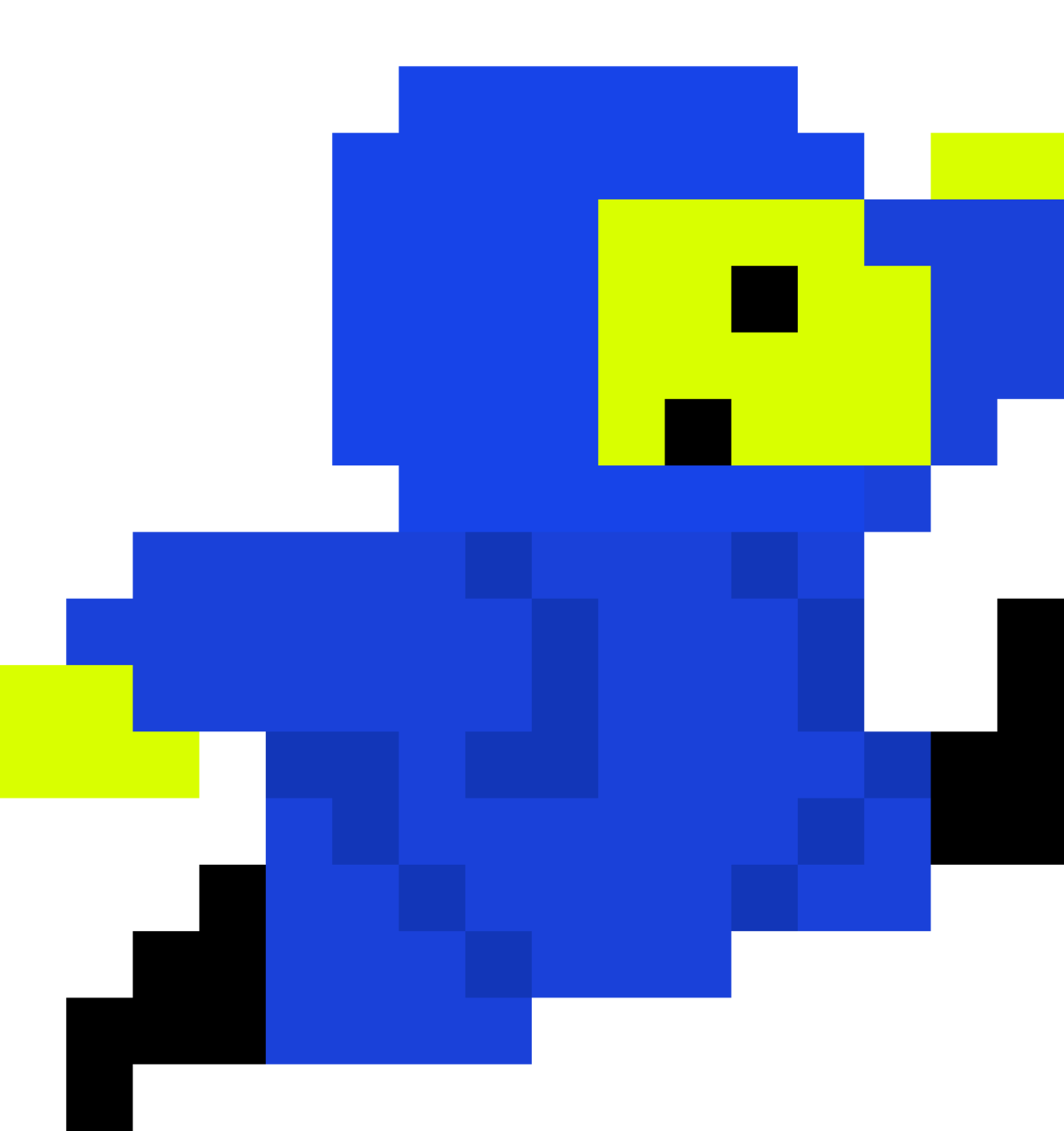 Blue 8 bit character for easter egg