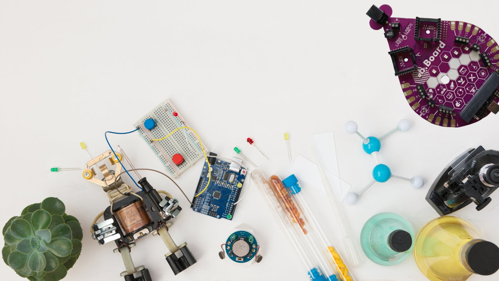 Various robotics related materials on a desk